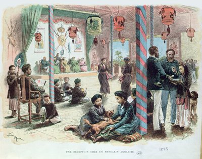 Reception in the house of an Annamite Mandarin in Tonkin, French Indo-China by Adrien Emmanuel Marie